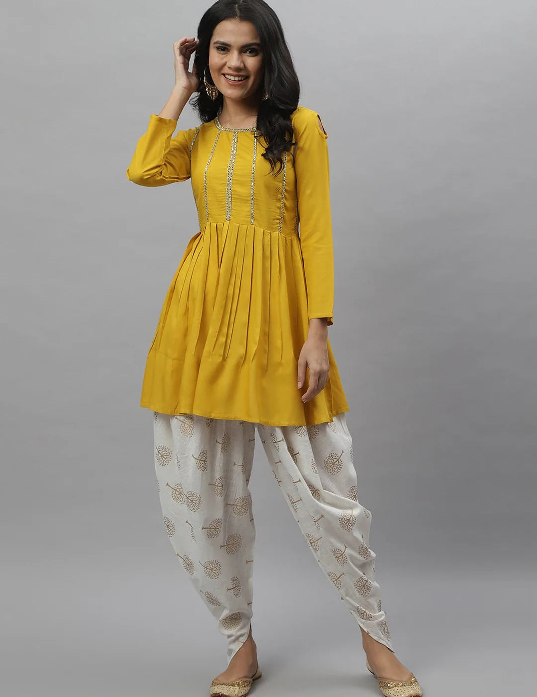 Mustard Kurta Dhoti Pant Set