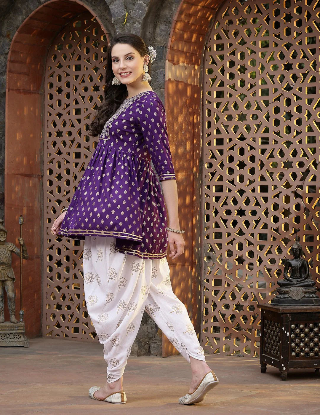 Purple Kurta Dhoti Pant Set