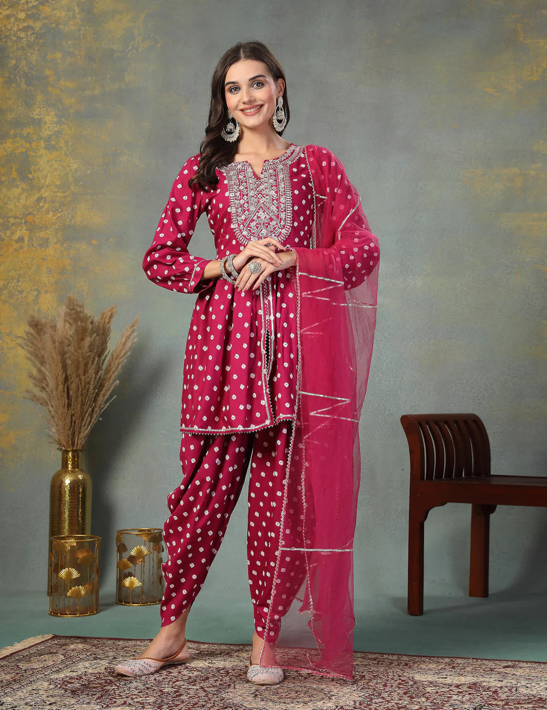 Gem Bandhani Printed Dhoti Set