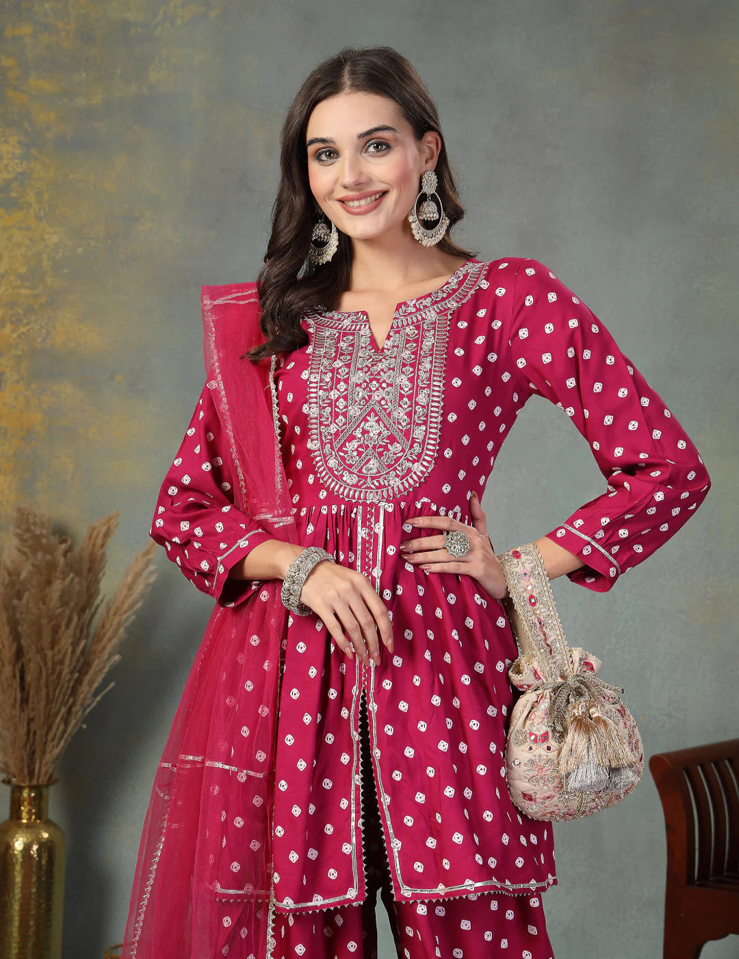 Gem Bandhani Printed Dhoti Set