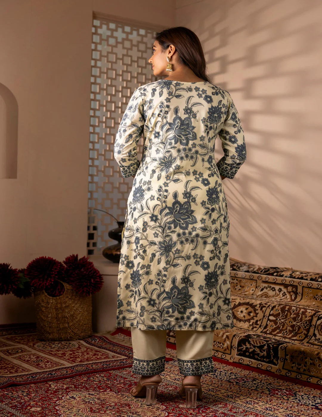 White Floral Printed Kurta Set