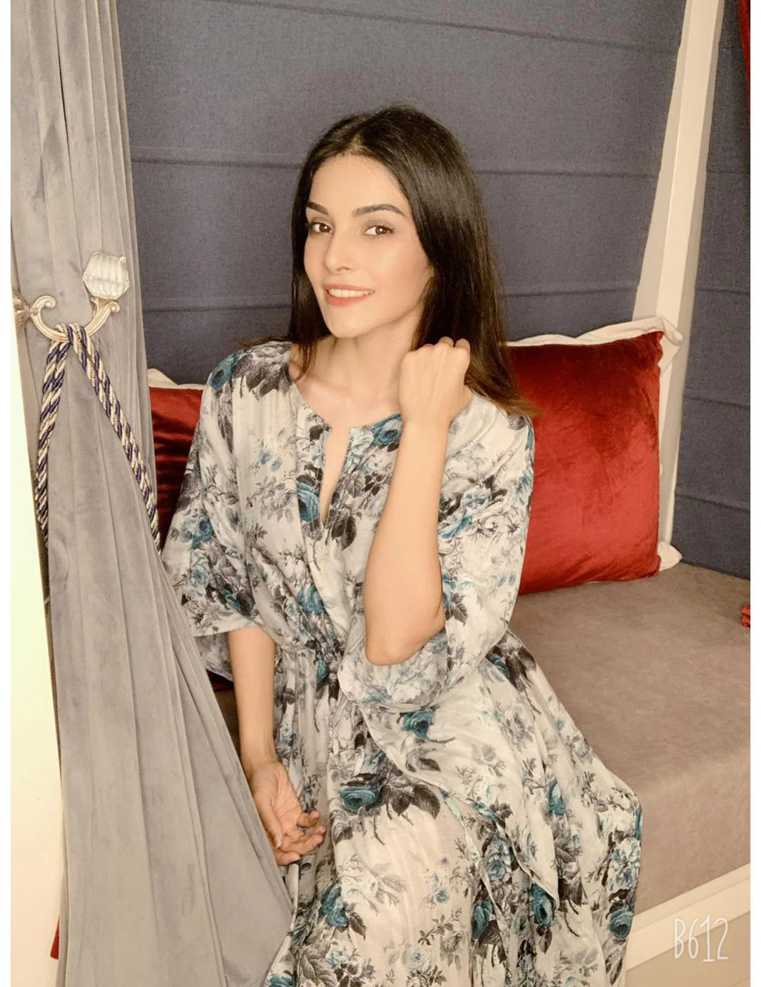 Exotic Blue And Black Cotton Kaftan