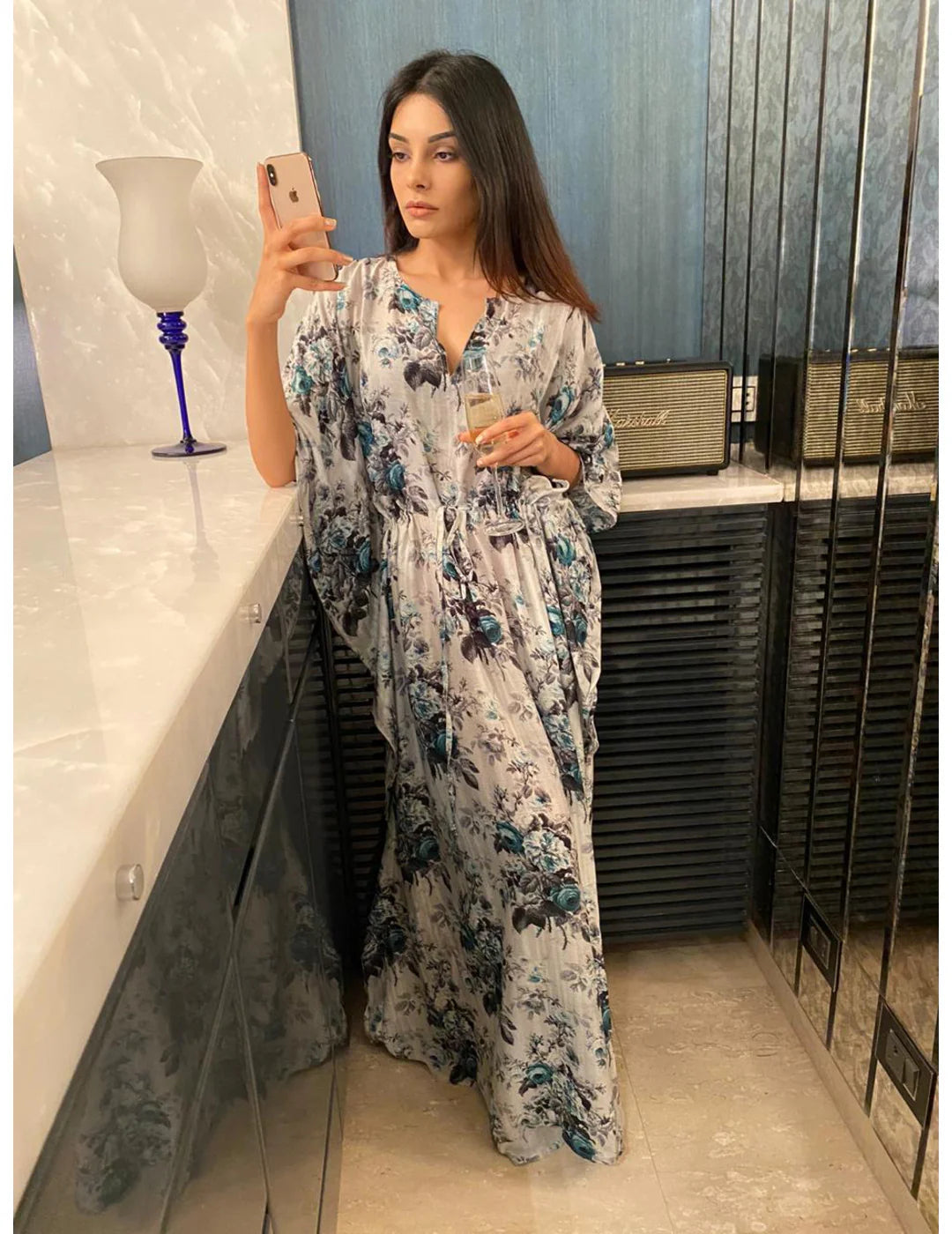 Exotic Blue And Black Cotton Kaftan