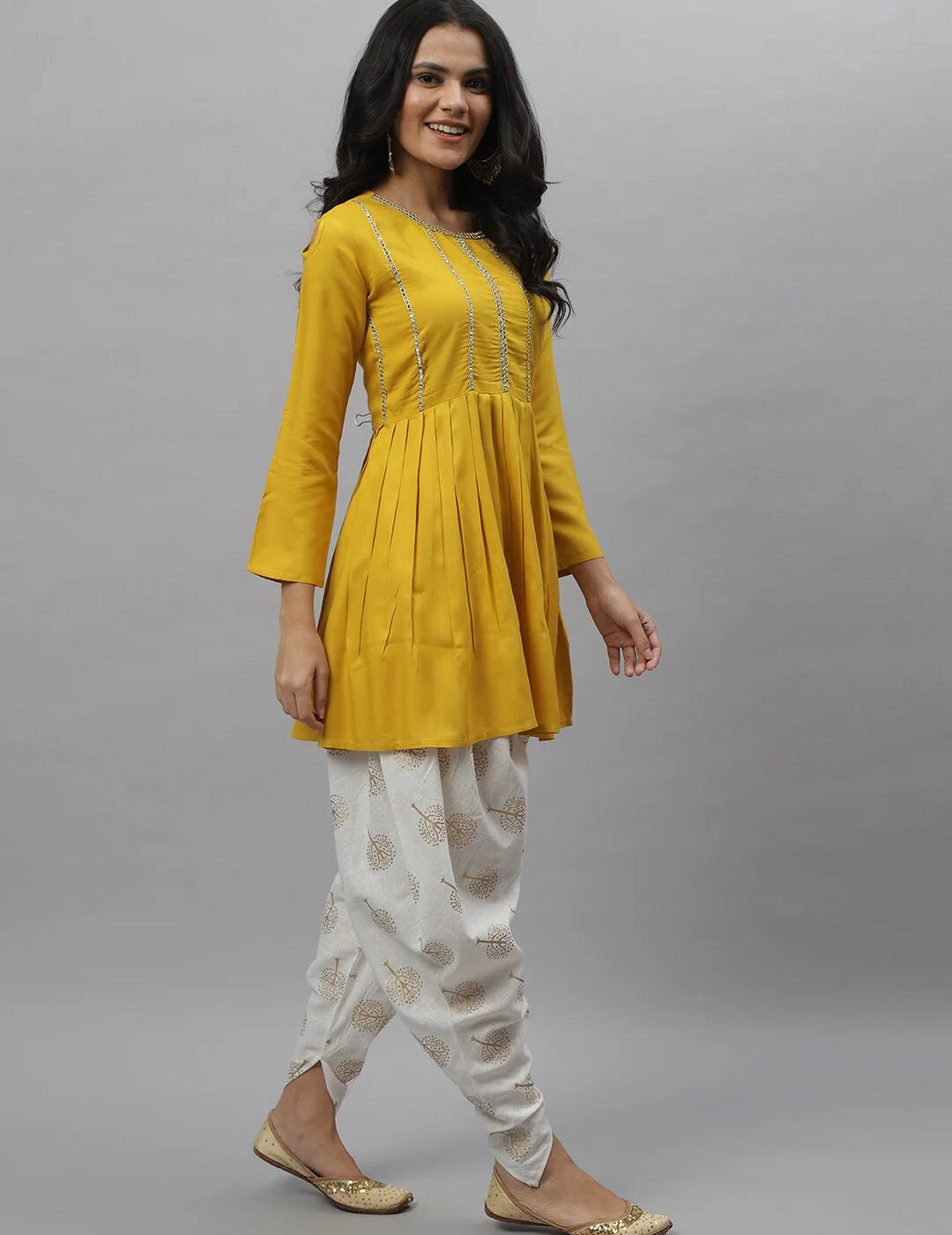 Mustard Kurta Dhoti Pant Set
