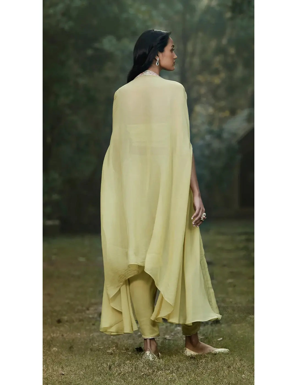 Green Georgette Dhoti & Cape Set