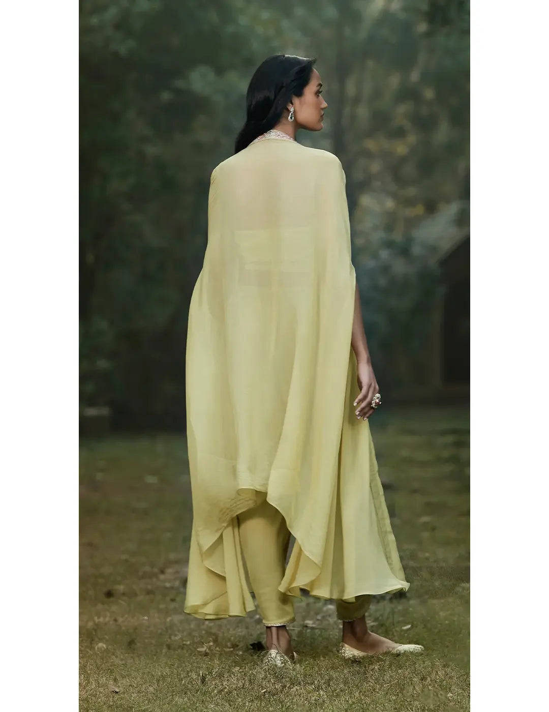 Green Georgette Dhoti & Cape Set