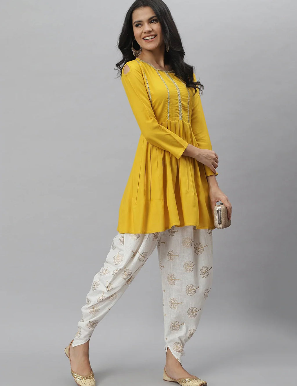 Mustard Kurta Dhoti Pant Set