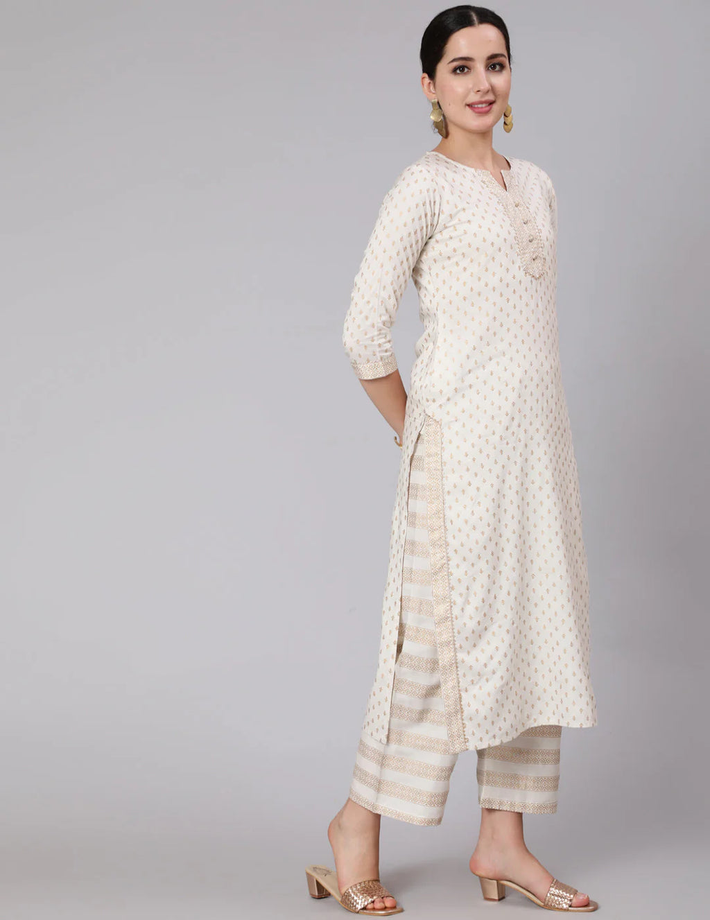 White Motifs Printed Kurta Set