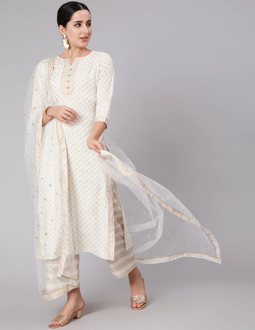 White Motifs Printed Kurta Set