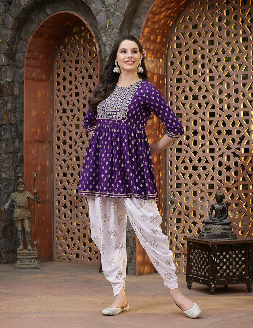 Purple Kurta Dhoti Pant Set