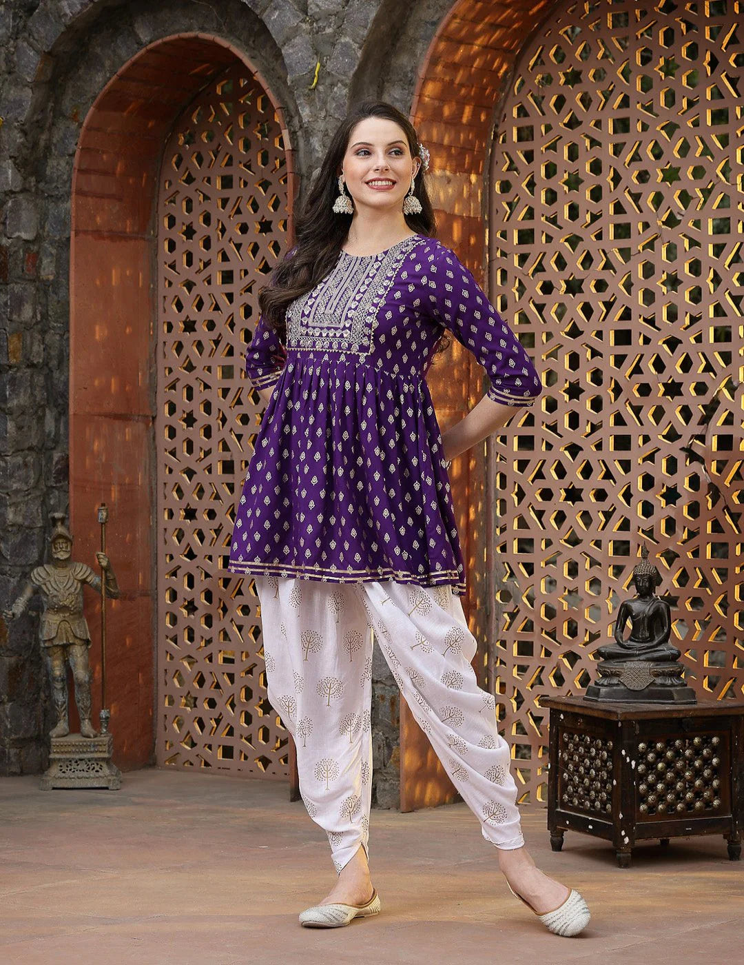 Purple Kurta Dhoti Pant Set