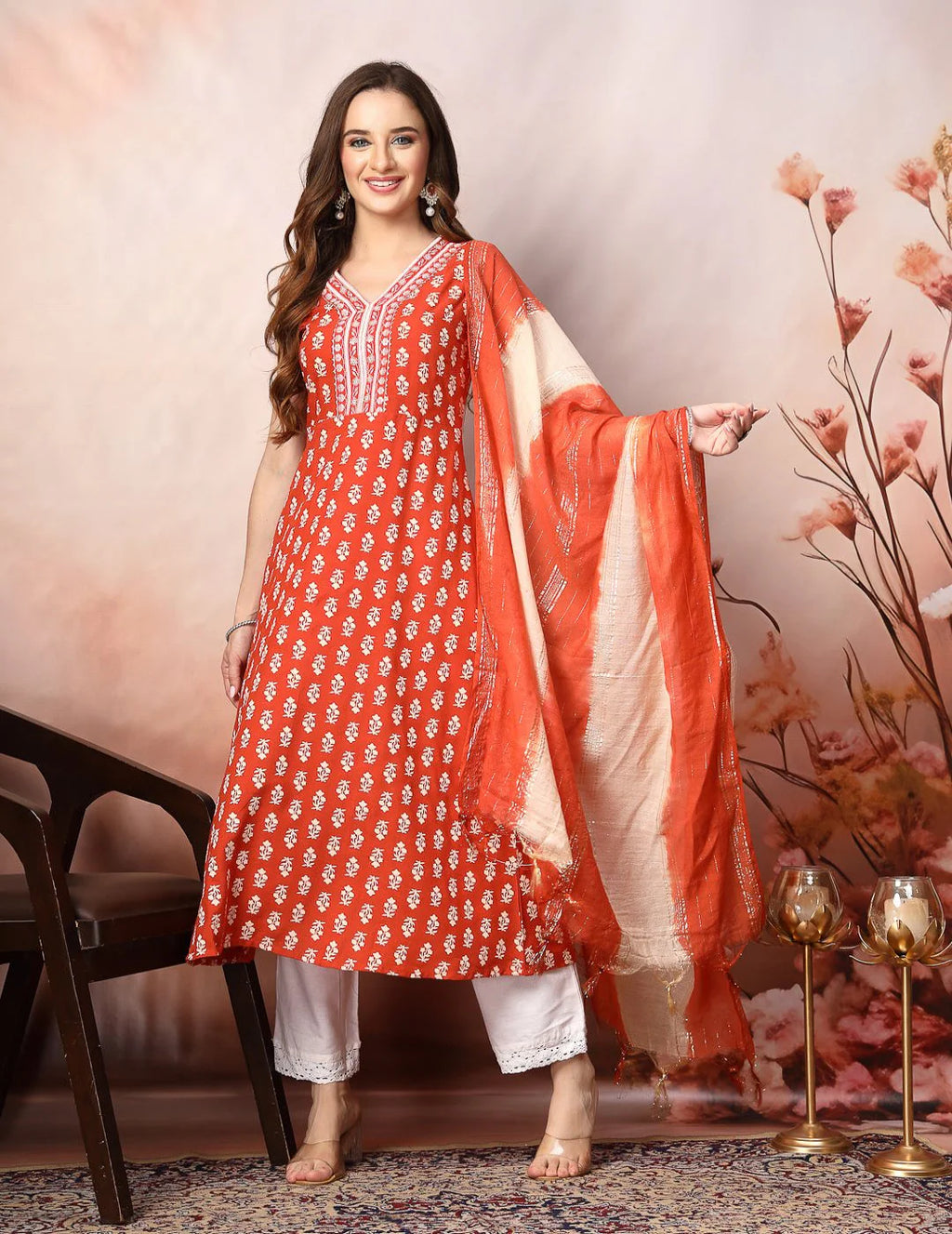 Rust Bandhani Kurta & Dupatta Set
