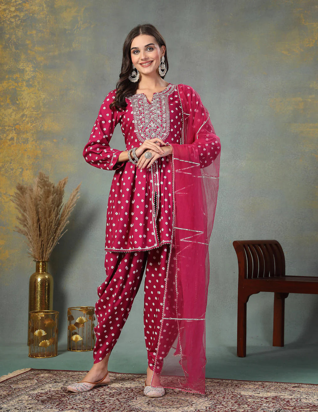 Gem Bandhani Printed Dhoti Set