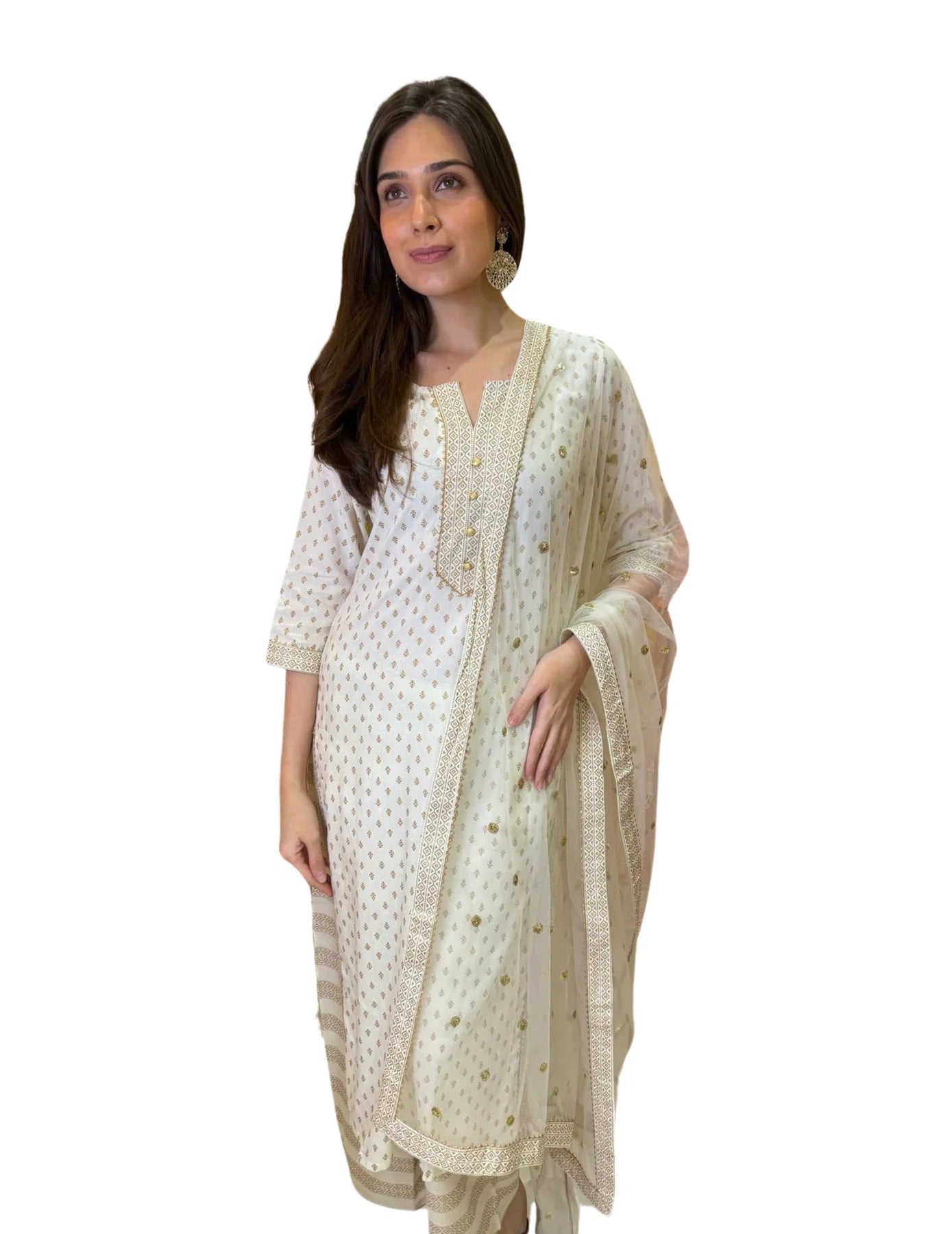 White Motifs Printed Kurta Set